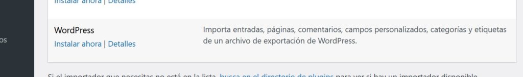 opcion de instalar importer de wordpress